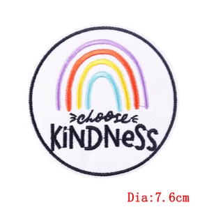 7.6cm circular 'choose KINDNESS' rainbow embroidery patch with white stitched border