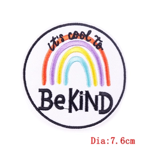 Embroidered 7.6cm Be Kind rainbow circle patch for children clothing decoration