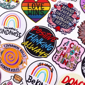 DIY Embroidered Letter Patches For Clothing Jeans Backpacks Alphabet Rainbow Flower Quote Decorative Applique Fashion Badges