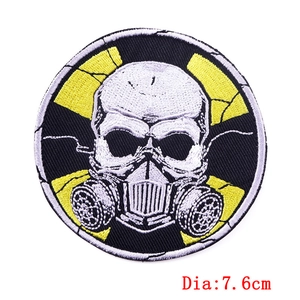 Écusson punk squelette avec masque à gaz et broderie symbole de radiation, 7,6 cm