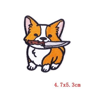 Funny Corgi cartoon embroidery patch for DIY clothing decoration, 4.7x5.3cm size