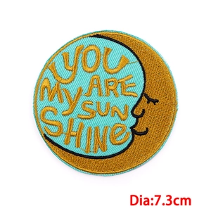 7.3cm Sun and Moon embroidery patch with You Are My Sunshine text on white background