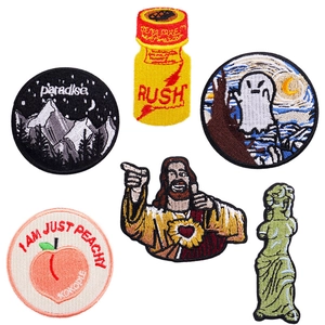 Fashion DIY Embroidered Patch For Clothing Venus Van Gogh Ghost Paradise Peach Jesus Decorative Iron On Applique Repair Patch