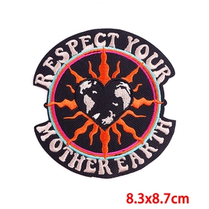 Embroidered Earth patch with Sun rays and Respect Your Mother Earth slogan