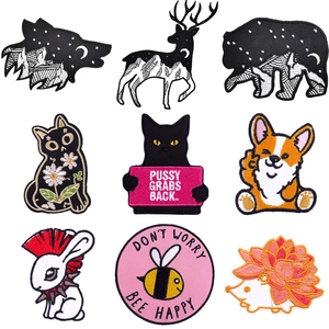 Cartoon Animal Embroidered Patches For Clothing DIY Decorative Iron On Patches For Jacket Backpack Cat Wolf Corgi Bear Patch