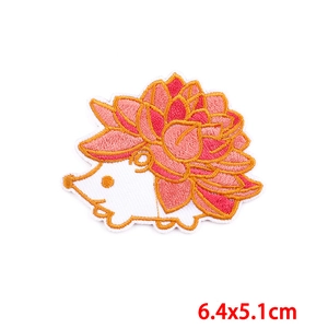 Embroidered hedgehog patch with pink flowers, DIY sewing applique for clothes, 6.4x5.1cm