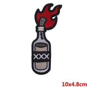 Embroidered Molotov cocktail flaming bottle patch for DIY punk clothing decoration