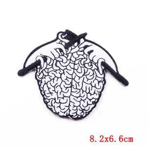 Punk style brain-shaped embroidery patch in black and white, size 8.2x6.6cm for DIY apparel