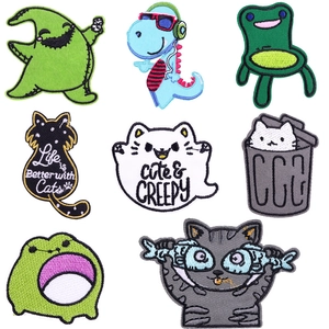 Cartoon Cat Frog Embroidery Patch DIY Decorative Adhesive Patches For Clothing T-Shirt Backpack Iron On Embroidery Badge
