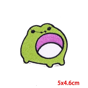 Cartoon frog embroidered iron-on patch for DIY clothing, green patch size 5x4.6cm