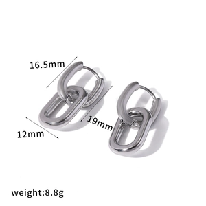 Doppelkettenglied-Ohrringe aus silbernem Edelstahl mit Größenangaben und Gewichtsdetails