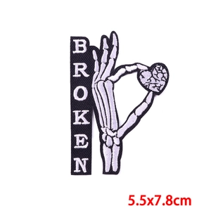 Punk skeleton hand holding purple heart broken embroidery patch 5.5x7.8cm for jackets