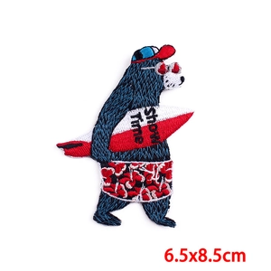 Embroidered surfing bear patch for DIY clothing, 6.5x8.5cm cartoon iron-on applique
