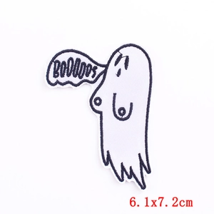 Ghost with boobs embroidery patch with BOOOOBS text for DIY T-shirt decoration