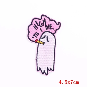 Ghost embroidery patch with High Til I Die text for DIY clothing, 4.5x7cm size