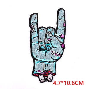 Skull rock hand embroidered patch zombie style punk clothing applique 4.7x10.6cm