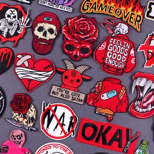 Punk Rock Skull Heart Rose Embroidery Patch DIY Sew On Applique For Clothing Bag Jacket Hat Gothic Decorative Patch