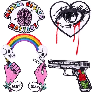 Punk Style Embroidery Patches For Clothing DIY Iron On Patches Pistol Brain Heart Skull Patterns Apparel Accessories