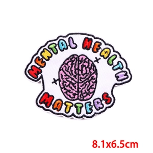 Detail of Mental Health Matters brain embroidery patch measuring 8.1x6.5cm