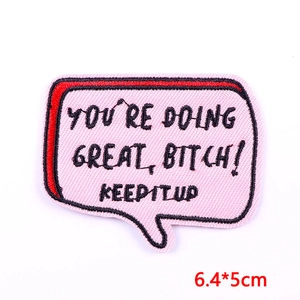 Pink slogan patch with embroidery saying YOU'RE DOING GREAT BITCH size 6.4x5cm