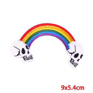 Rainbow and skull punk embroidery patch for DIY clothing repair 9x5.4cm size
