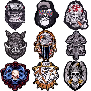 Biker Punk Large Embroidery Patch Gorilla Tiger Wolf Eagle Skull Iron On Embroidered Applique For Jackets Denim DIY Decor