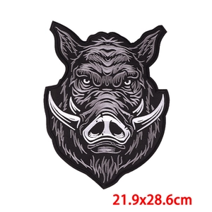Detailed embroidery patch of wild boar head measuring 21.9x28.6cm for biker jackets