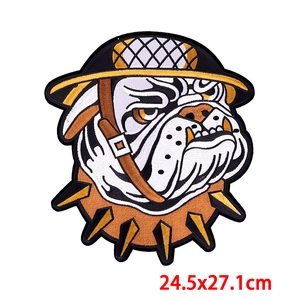 Macro view of gorilla embroidery patch with helmet, size detail 24.5x27.1cm