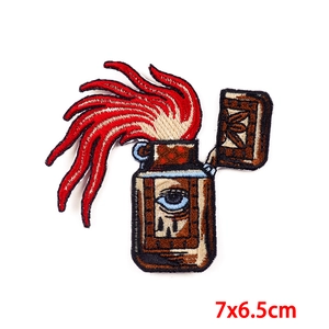 Lighter patch with flame, skull and eye embroidery for DIY clothing 7x6.5cm