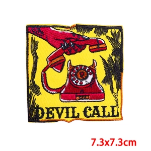 7.3x7.3cm embroidered devil call telephone patch for DIY jackets and clothing