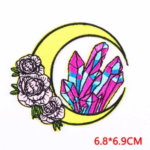 Colorful moon and rose embroidery patch for clothing DIY decoration, 6.8x6.9cm size