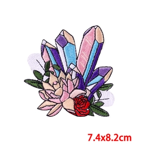 Cartoon mushroom crystal and flower embroidery patch with adhesive backing 7.4x8.2cm