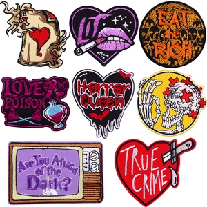 Écussons Brodés Fashion Gothic Punk Pour Vêtements Badges Appliques Brodés Slogan Crâne Cœur Pour Vestes Sacs Décoration DIY