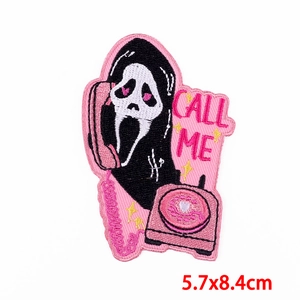Ghostface embroidered patch with heart eyes and Call Me text for denim DIY clothing