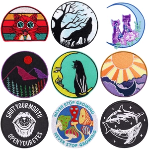 Cartoon Round Landscape Embroidery Patches For Clothing DIY Decorative Iron On Embroidered Badges For Jackets Bags Hats
