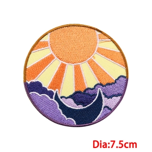 Round 7.5cm sun and moon landscape embroidered patch for DIY clothing accessories