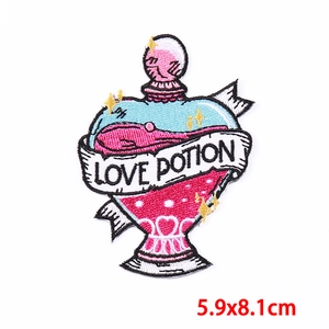 Punk style heart love potion embroidered patch for clothing DIY crafts 5.9x8.1cm