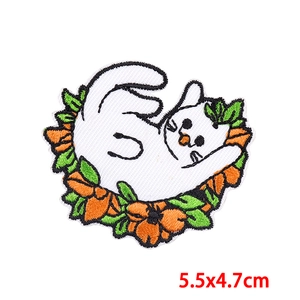 Cute white cat and orange flower embroidery patch, 5.5x4.7cm DIY clothing accessory
