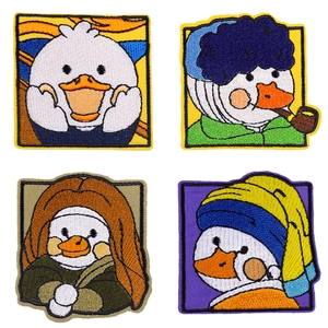 Cartoon Duck Famous Painting Embroidery Patch Artistic Iron On Applique For Clothing Bag Hat DIY Decoration Craft Accessory