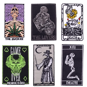 Gothic Tarot Skeleton Embroidery Patch Death Lovers Plague Doctor Skull Iron On Patches For Clothing Jacket DIY Decoration