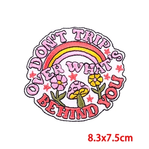 Round embroidered rainbow mushroom patch with inspirational quote for DIY clothing