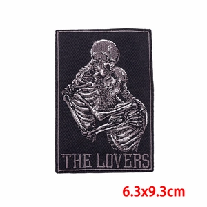 Tarot The Lovers embroidered patch featuring skeleton couple for punk DIY jackets 6.3x9.3cm