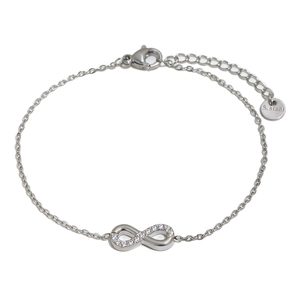 Minimalist silver stainless steel infinity bracelet with crystals for women jewelry.