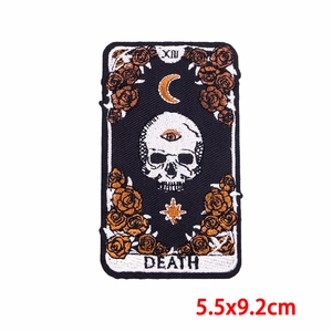 Detail of tarot death card embroidery patch with orange rose, size 5.5x9.2cm