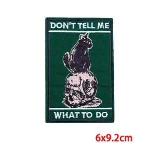 Embroidered black cat and skull patch with Don't Tell Me What To Do text 6x9.2cm