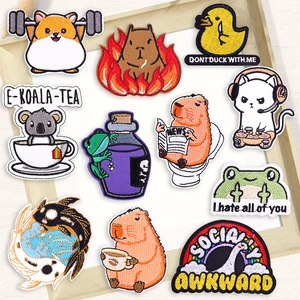 Cartoon Animal Embroidered Patches Polyester Embroidery Thread DIY Decorative Iron On Patches For Clothing Hats Jackets Bags Personalized Cute Animal Badges