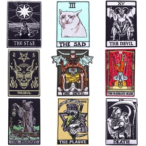 Punk Tarot Card Embroidery Patch Gothic Skull Plague Doctor Iron On Patches For Clothing DIY Jacket Decorative Applique