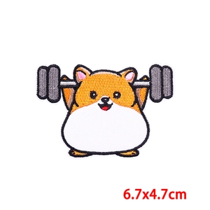 Cartoon capybara lifting barbell embroidery patch DIY decor 6.7x4.7cm for hats and jackets
