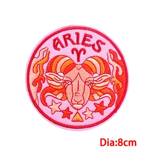 Round Aries zodiac embroidered patch with 8cm diameter for DIY clothing and t-shirts