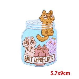 Toppa ricamata con gatti carini nel barattolo Anti Deprecats 5.7x9cm per fai da te